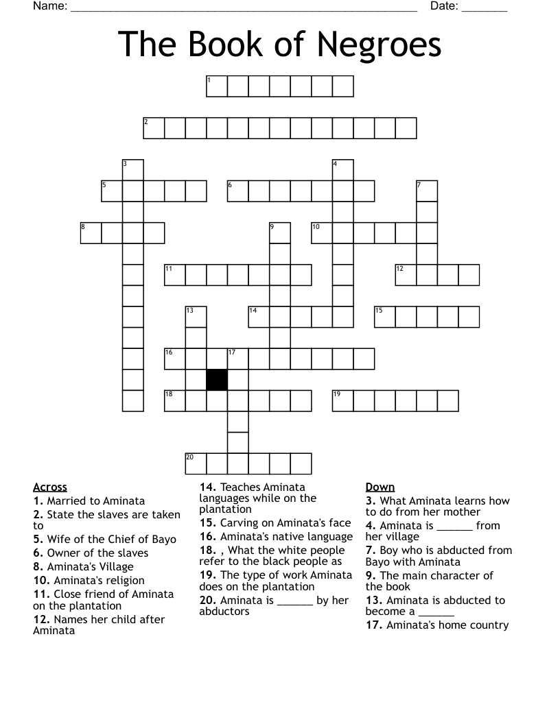 The Book of Negroes Crossword