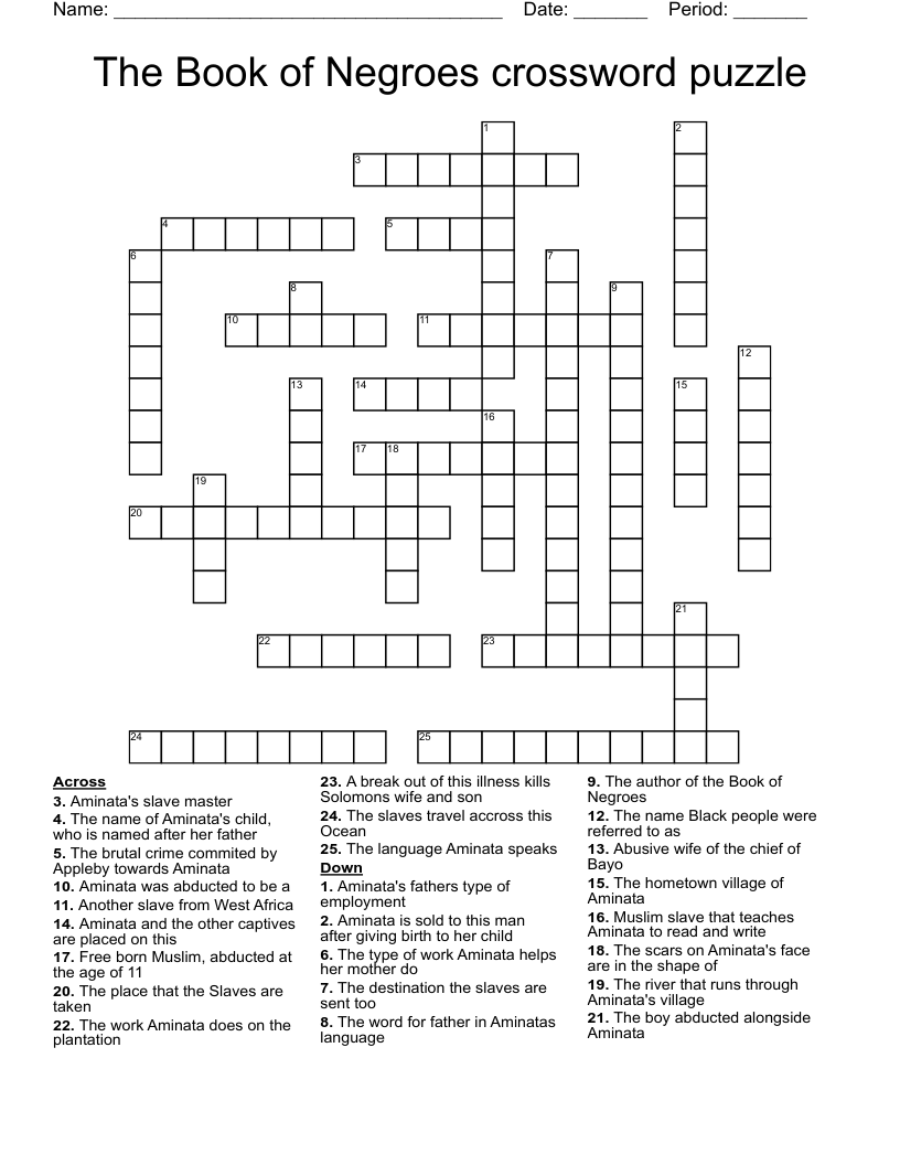The Book of Negroes crossword puzzle