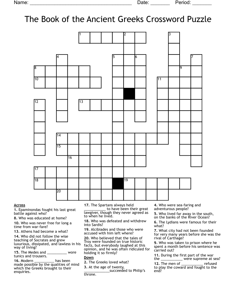 The Book of the Ancient Greeks Crossword Puzzle