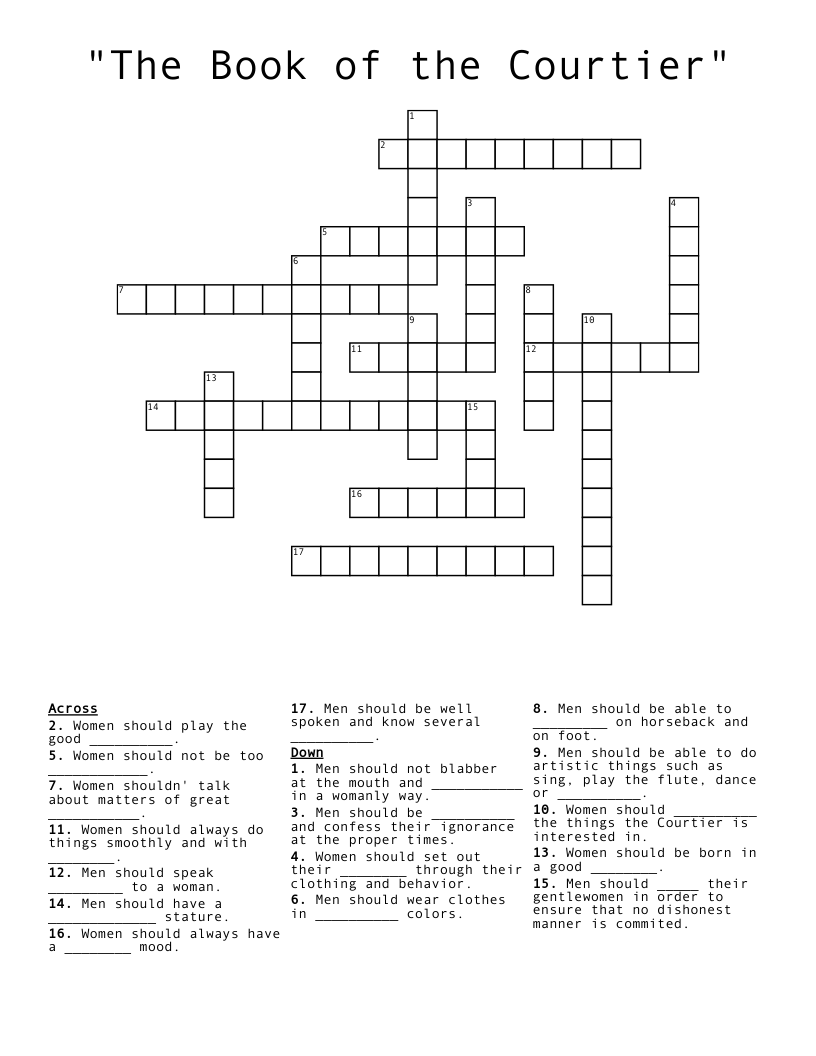 "The Book of the Courtier" Crossword