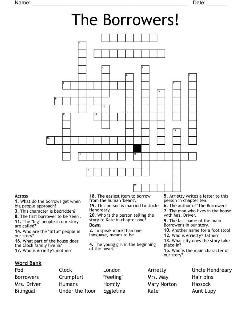 The Borrowers! Crossword