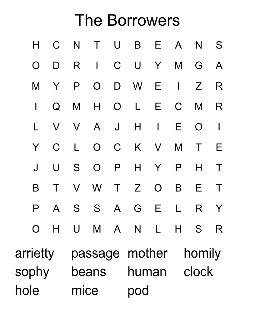 The Borrowers Word Search