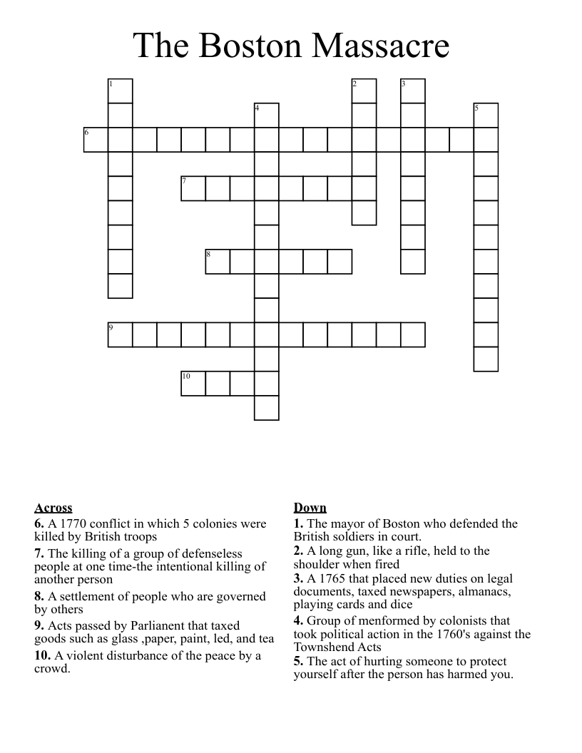 The Boston Massacre Crossword