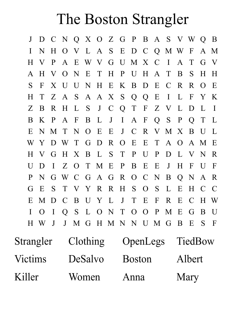 The Boston Strangler Word Search