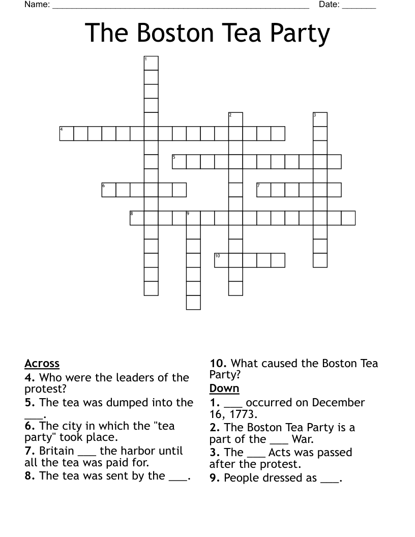 The Boston Tea Party Crossword