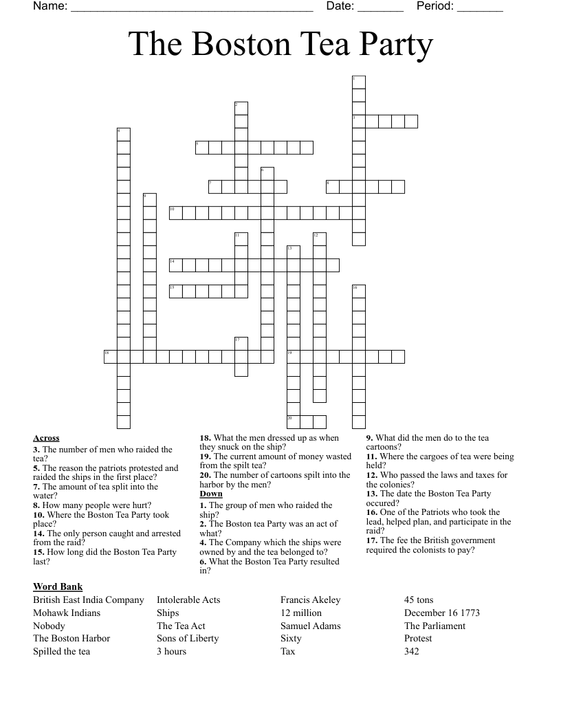 The Boston Tea Party Crossword