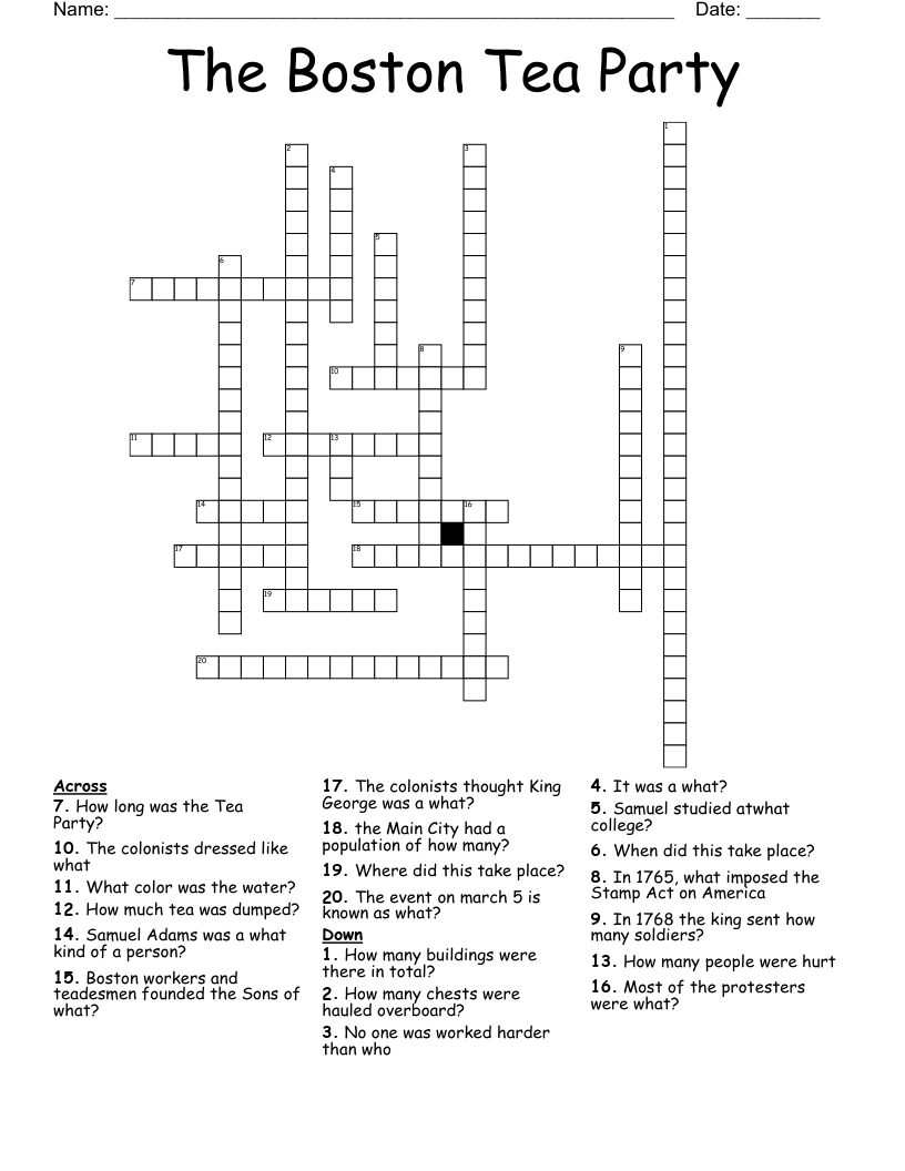 The Boston Tea Party Crossword
