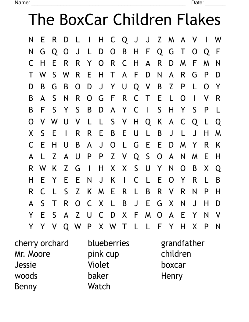 The BoxCar Children Flakes Word Search