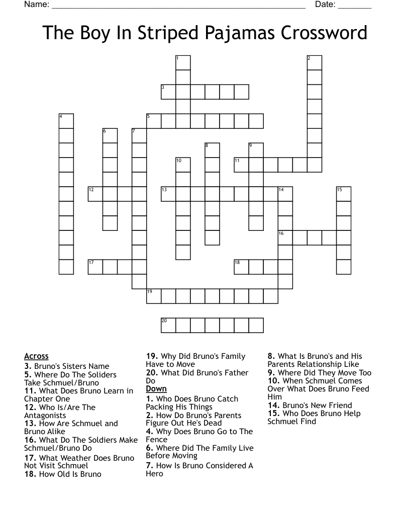 The Boy In Striped Pajamas Crossword