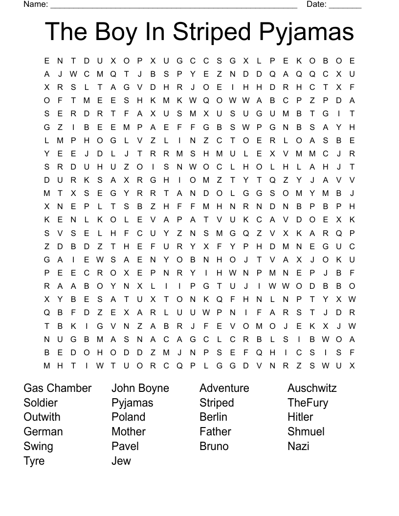 The Boy In Striped Pyjamas  Word Search
