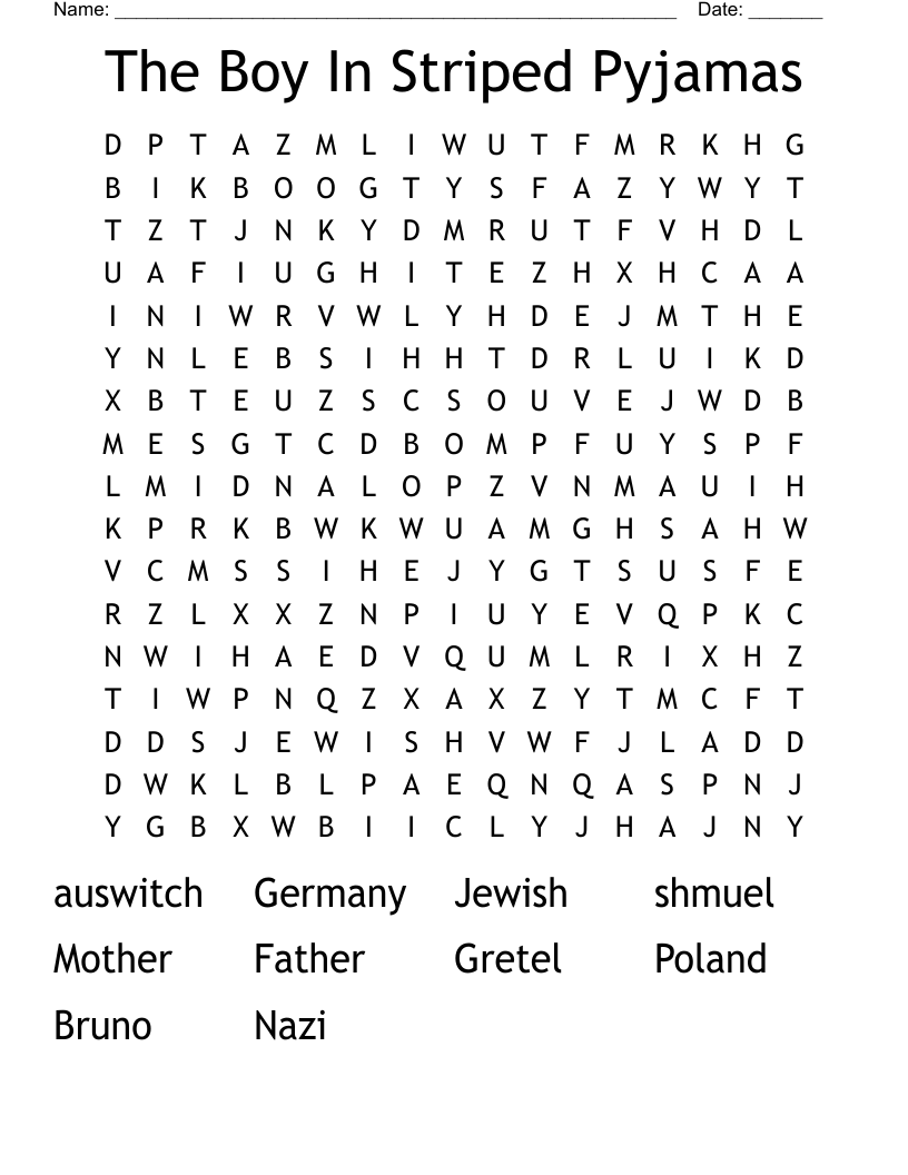 The Boy In Striped Pyjamas  Word Search