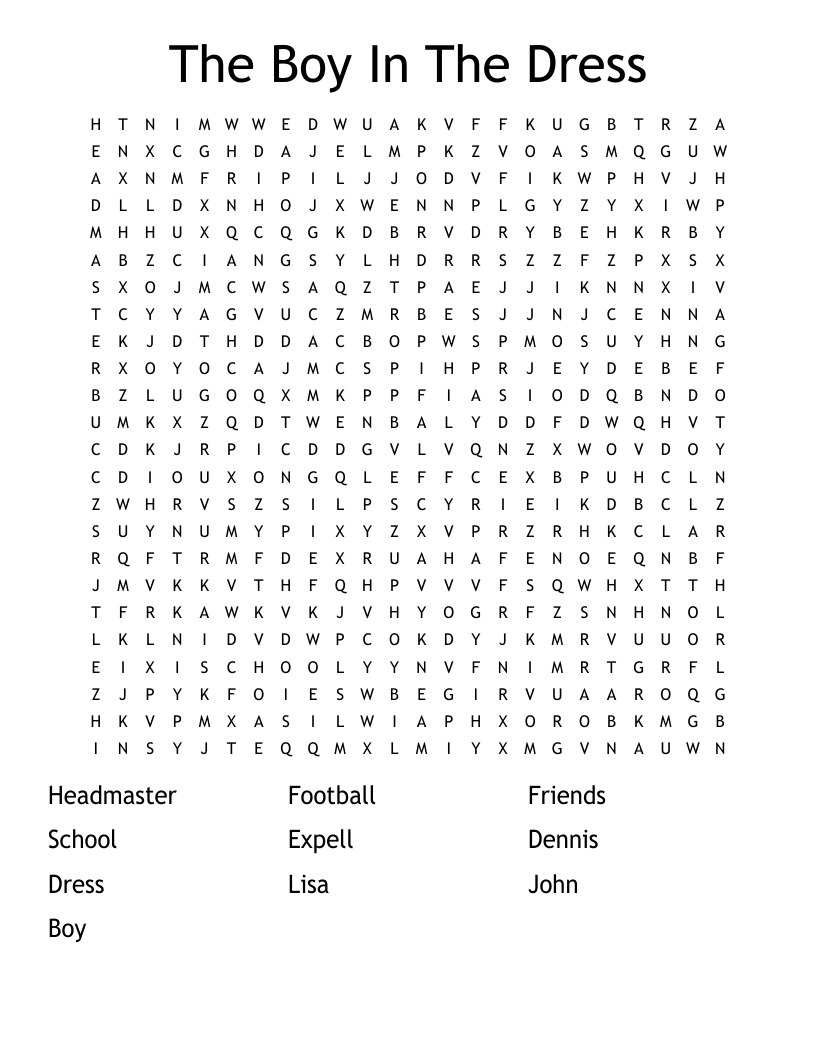 The Boy In The Dress Word Search
