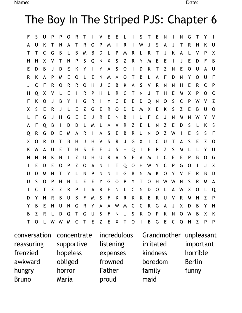 The Boy In The Striped PJS: Chapter 6 Word Search