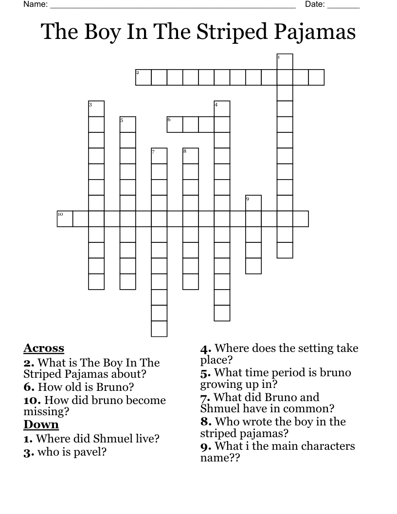 The Boy In The Striped Pajamas Crossword