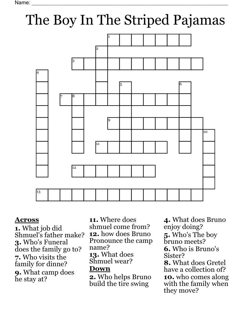 The Boy In The Striped Pajamas Crossword