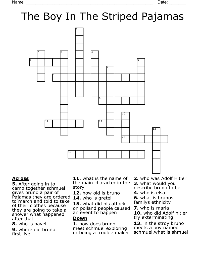 The Boy In The Striped Pajamas Crossword