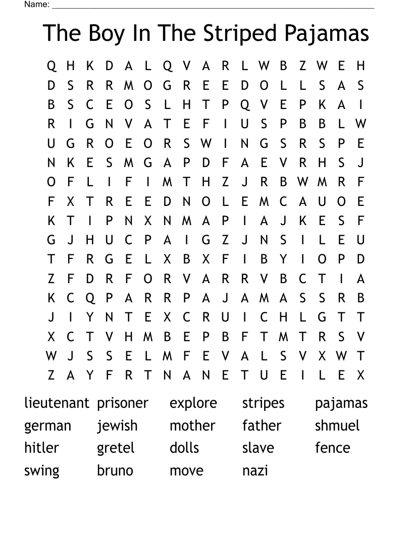 The Boy In The Striped Pajamas Word Search
