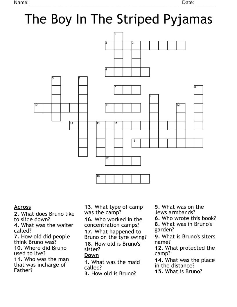 The Boy In The Striped Pyjamas Crossword
