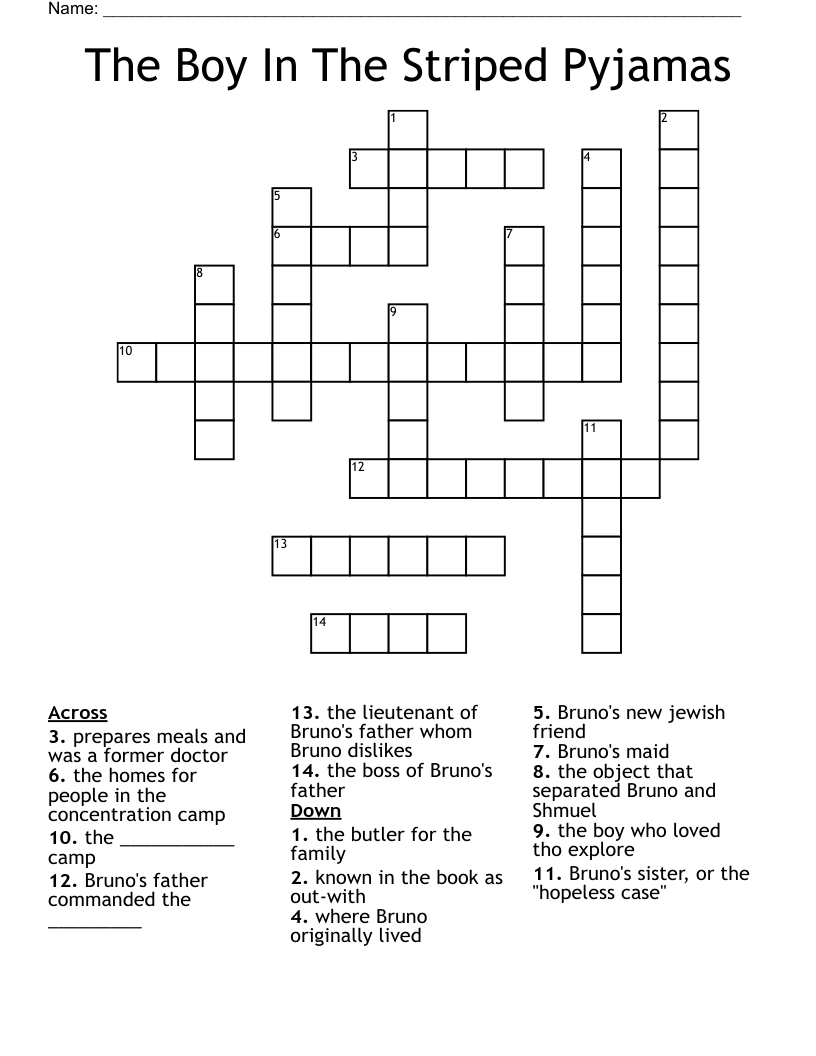 The Boy In The Striped Pyjamas Crossword