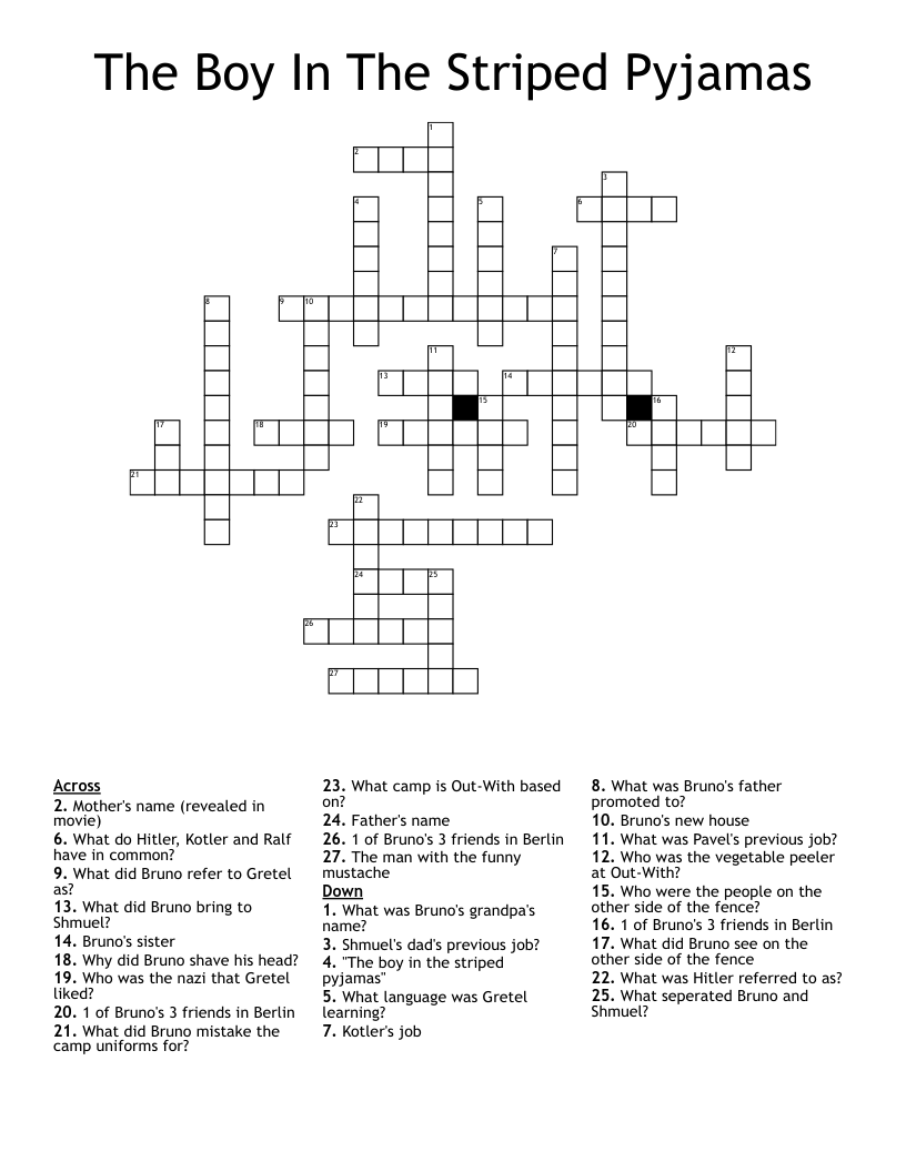 The Boy In The Striped Pyjamas Crossword
