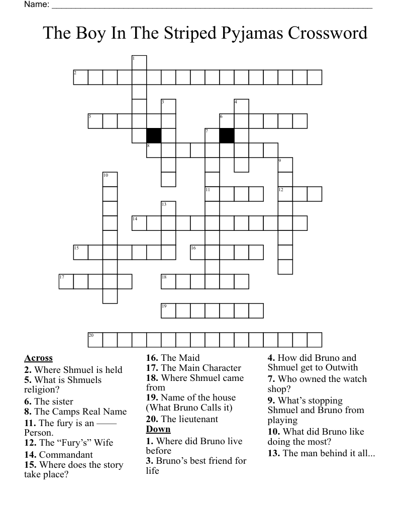 The Boy In The Striped Pyjamas Crossword