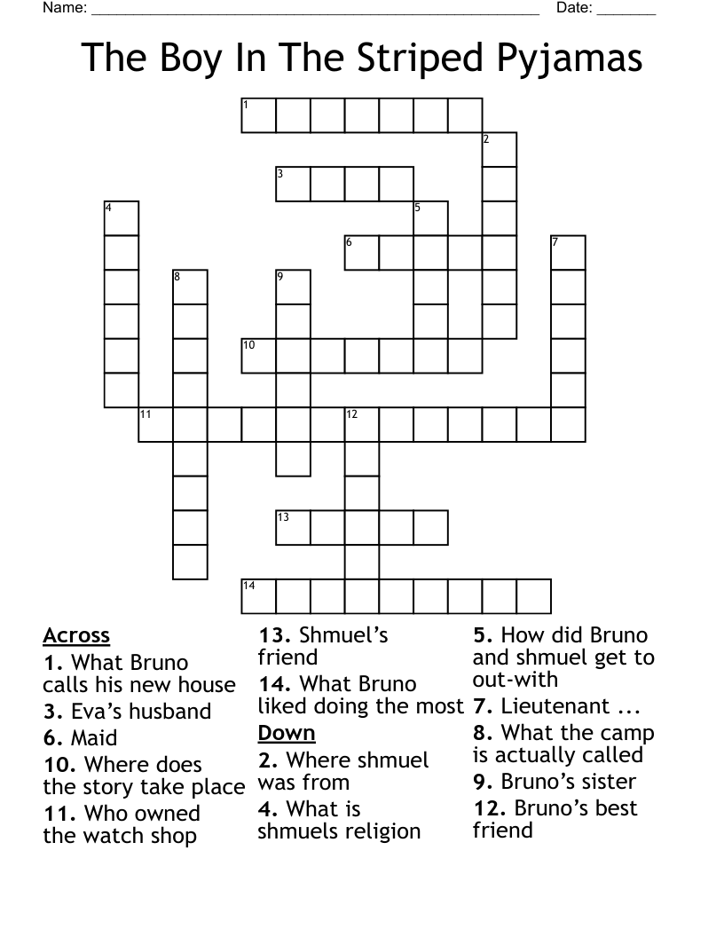 The Boy In The Striped Pyjamas  Crossword