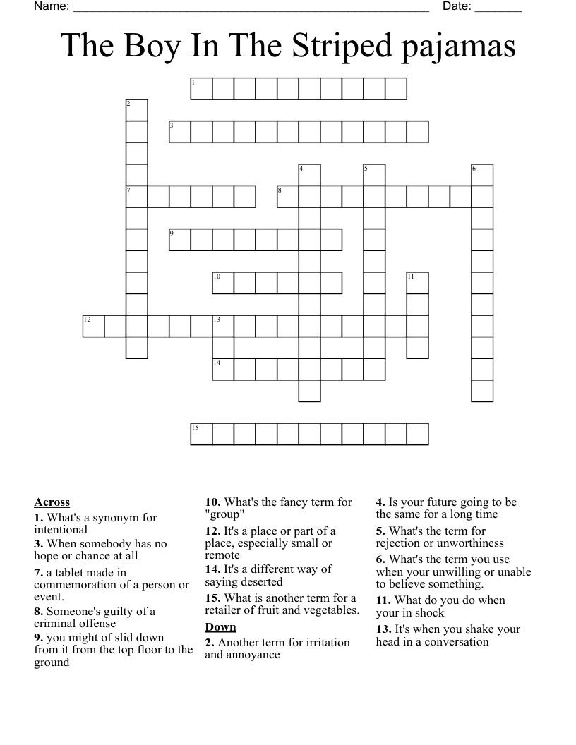 The Boy In The Striped pajamas Crossword