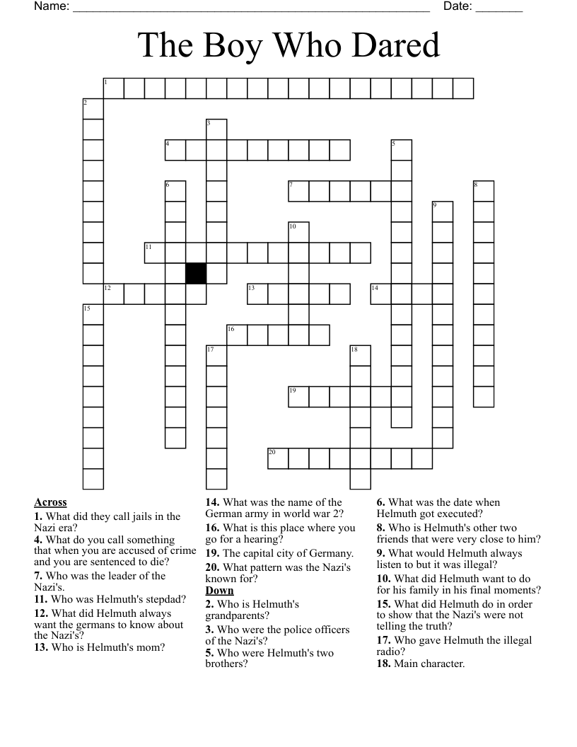 The Boy Who Dared Crossword