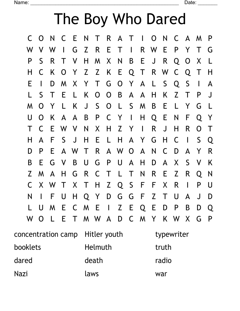 The Boy Who Dared Word Search