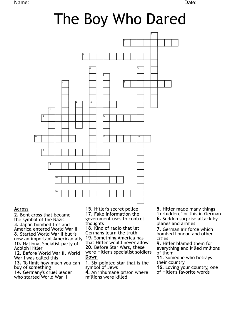 The Boy Who Dared Crossword
