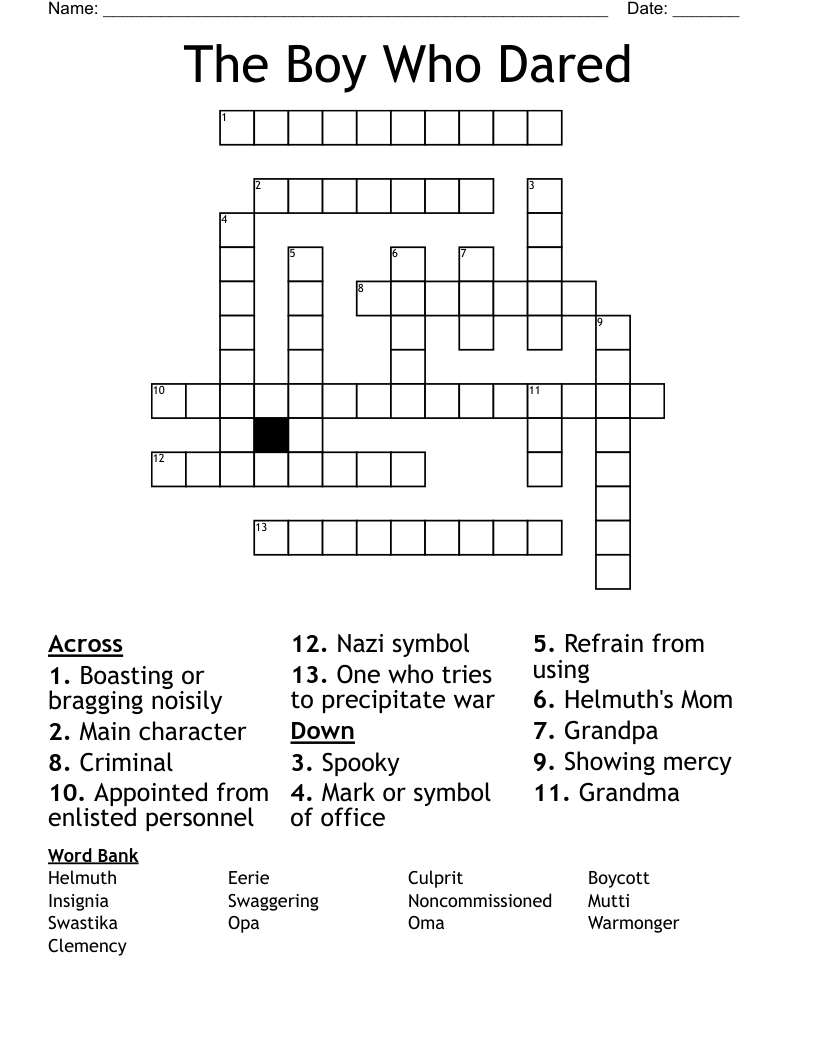 The Boy Who Dared Crossword