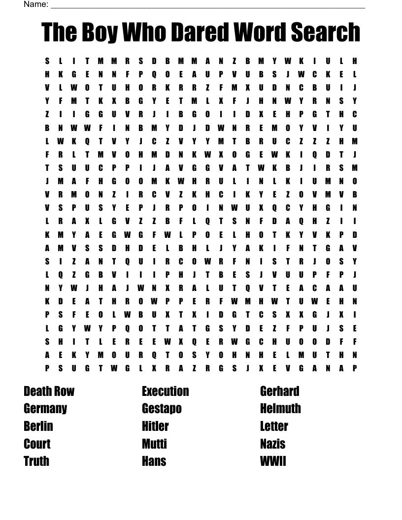 The Boy Who Dared Word Search