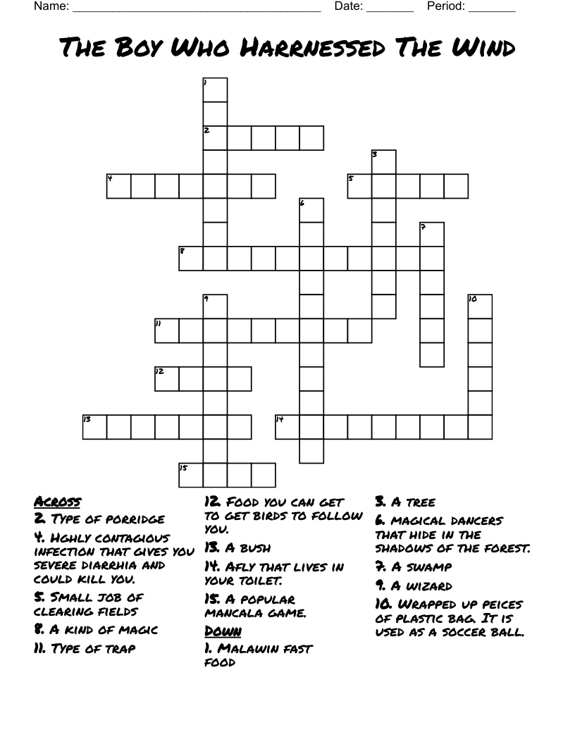 The Boy Who Harrnessed The Wind Crossword