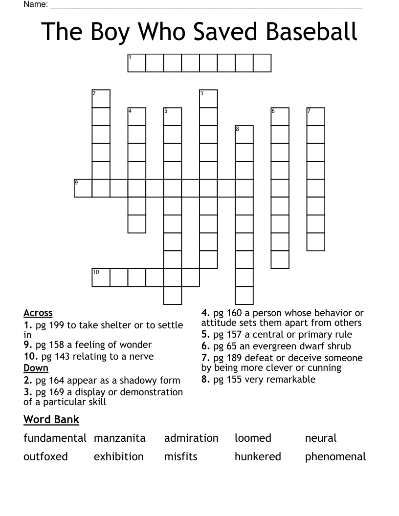 The Boy Who Saved Baseball Crossword