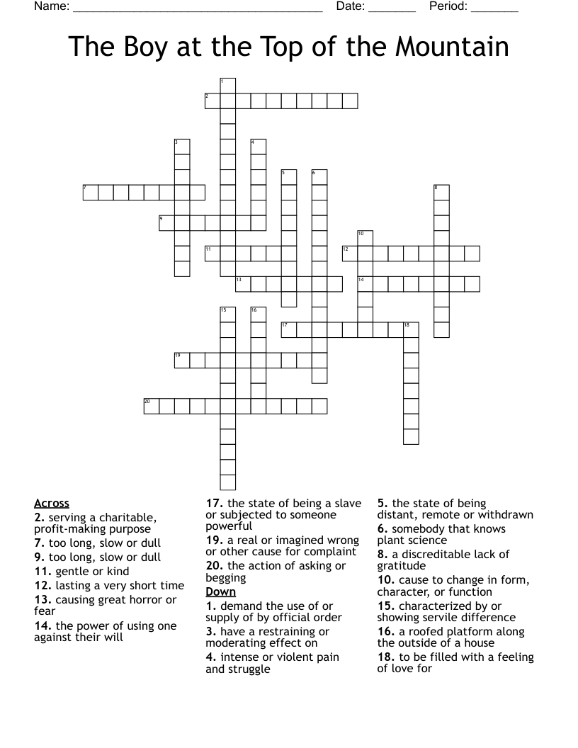 The Boy at the Top of the  Mountain  Crossword