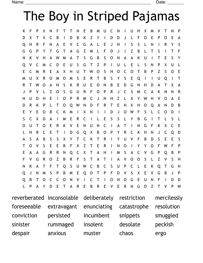 The Boy in Striped Pajamas Word Search