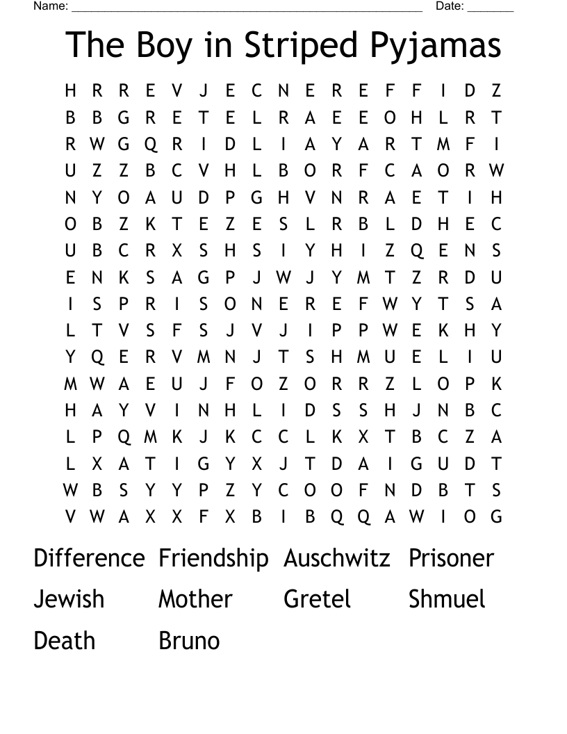The Boy in Striped Pyjamas Word Search
