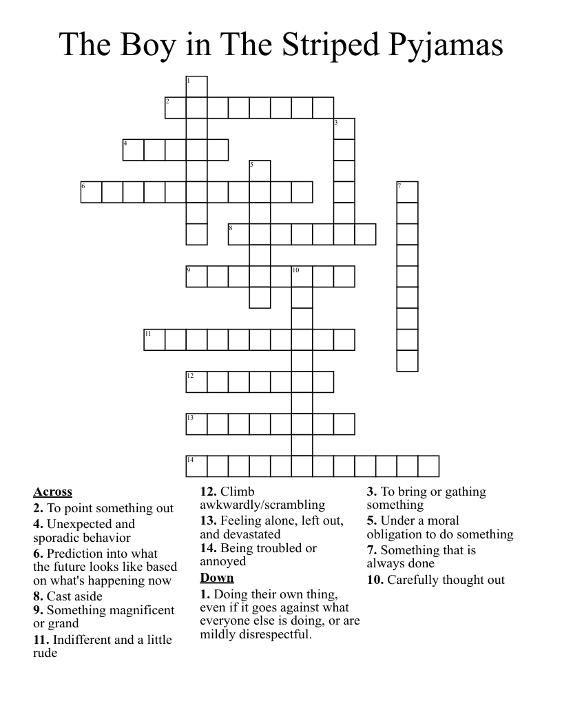 The Boy in The Striped Pyjamas Crossword