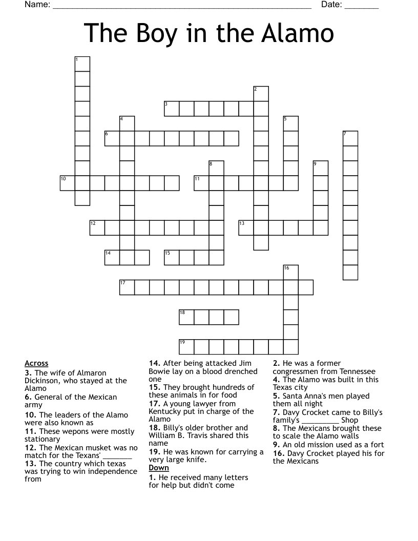 The Boy in the Alamo Crossword