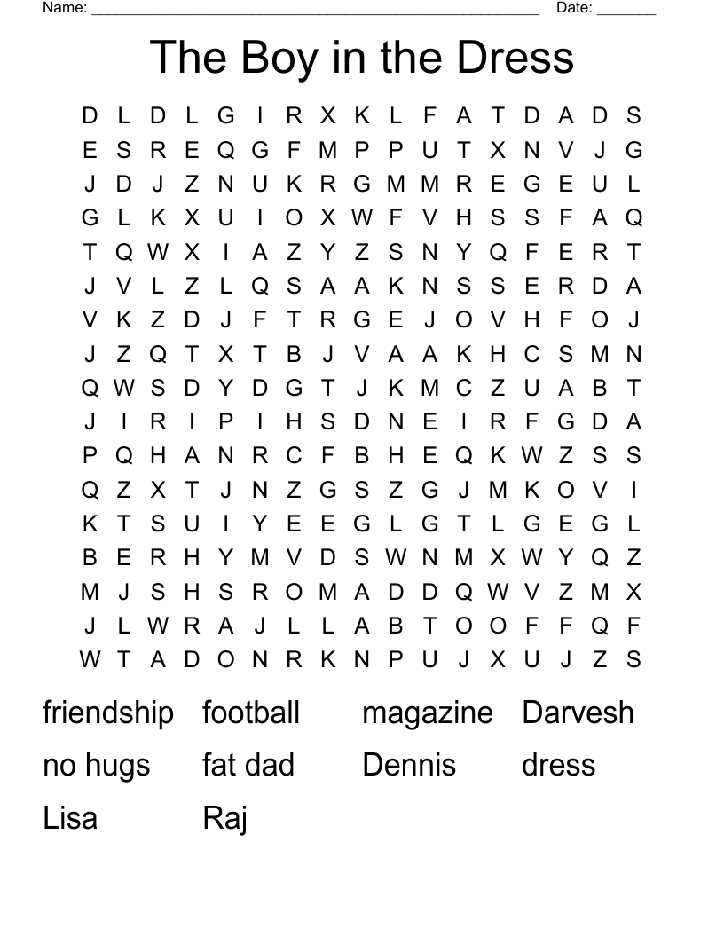 The Boy in the Dress Word Search