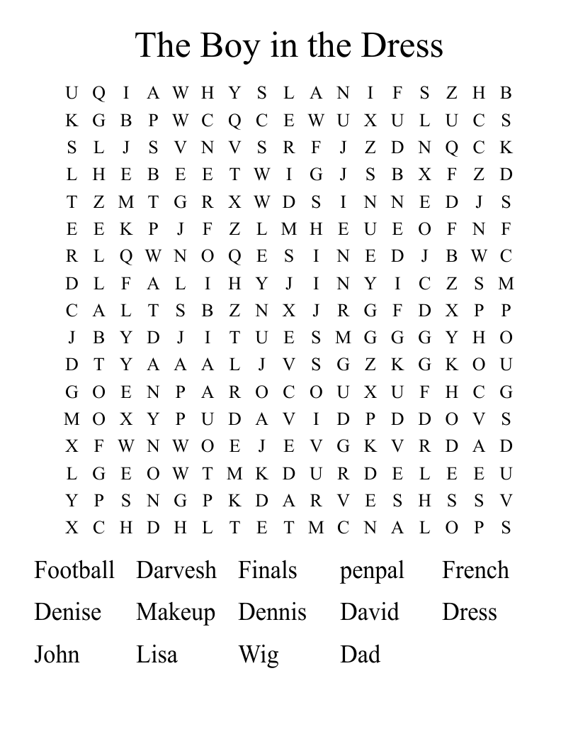 The Boy in the Dress Word Search