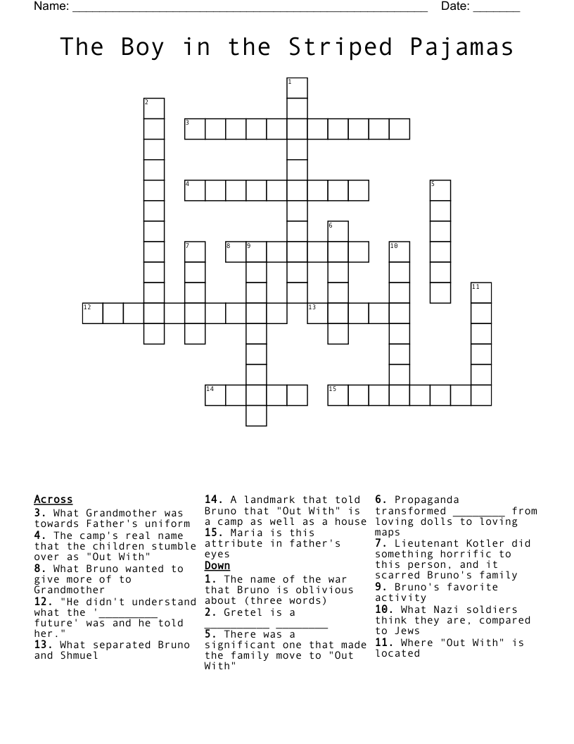 The Boy in the Striped Pajamas Crossword
