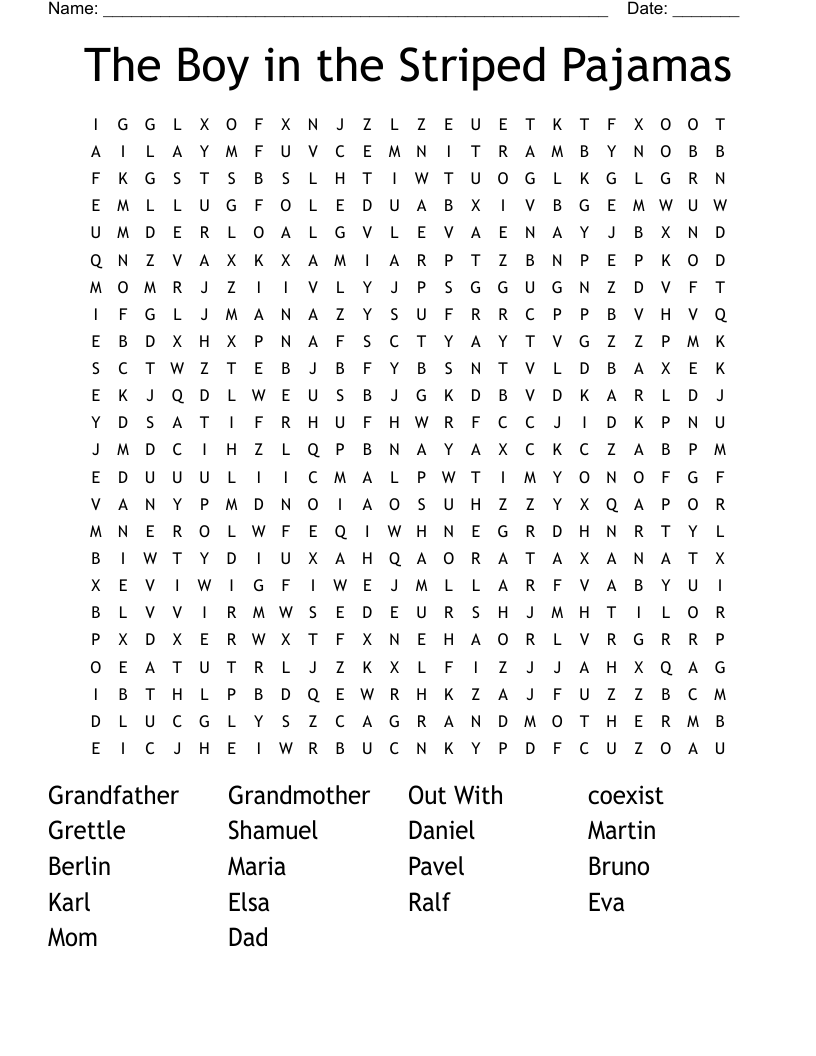 The Boy in the Striped Pajamas Word Search