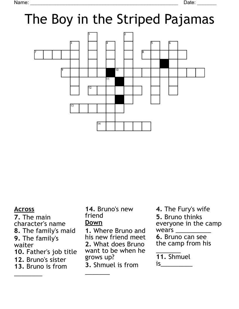 The Boy in the Striped Pajamas Crossword