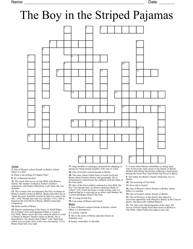 The Boy in the Striped Pajamas Crossword