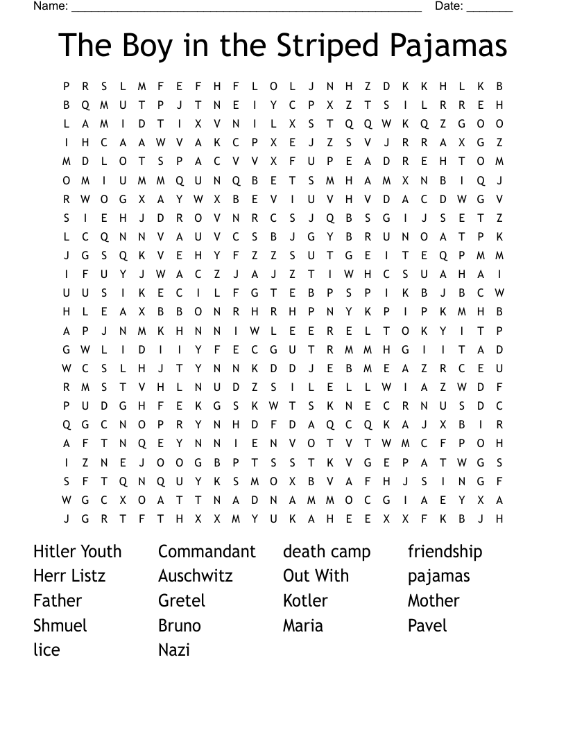 The Boy in the Striped Pajamas Word Search