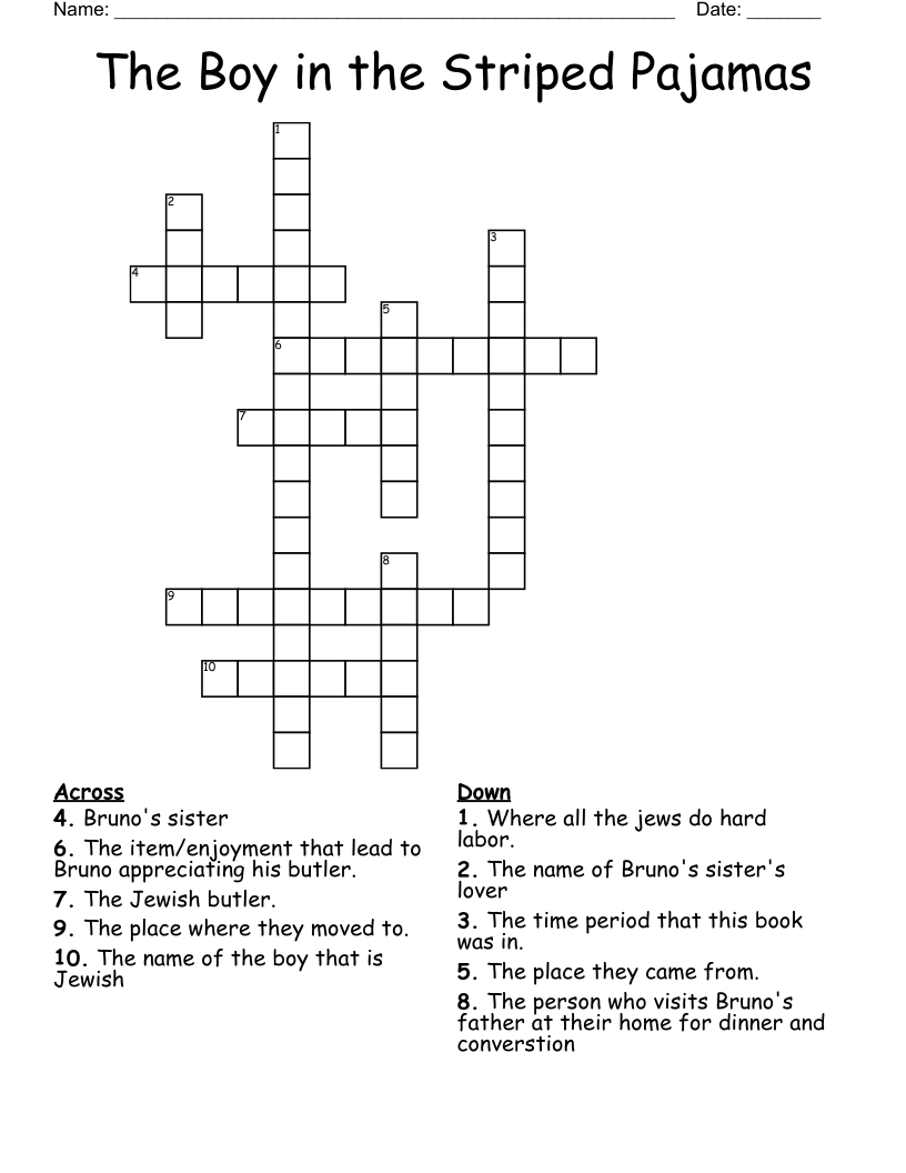 The Boy in the Striped Pajamas Crossword