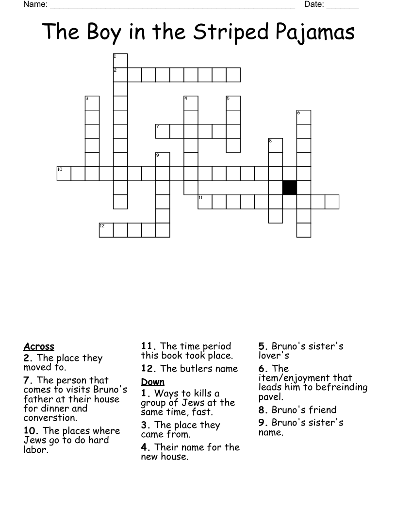 The Boy in the Striped Pajamas Crossword