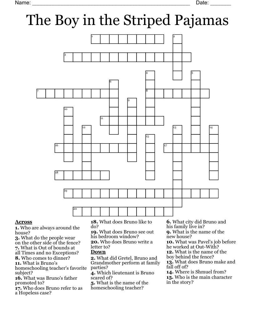 The Boy in the Striped Pajamas Crossword