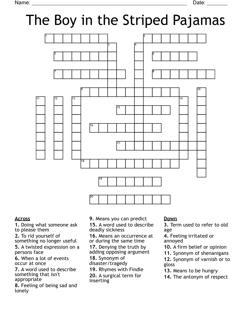 The Boy in the Striped Pajamas Crossword